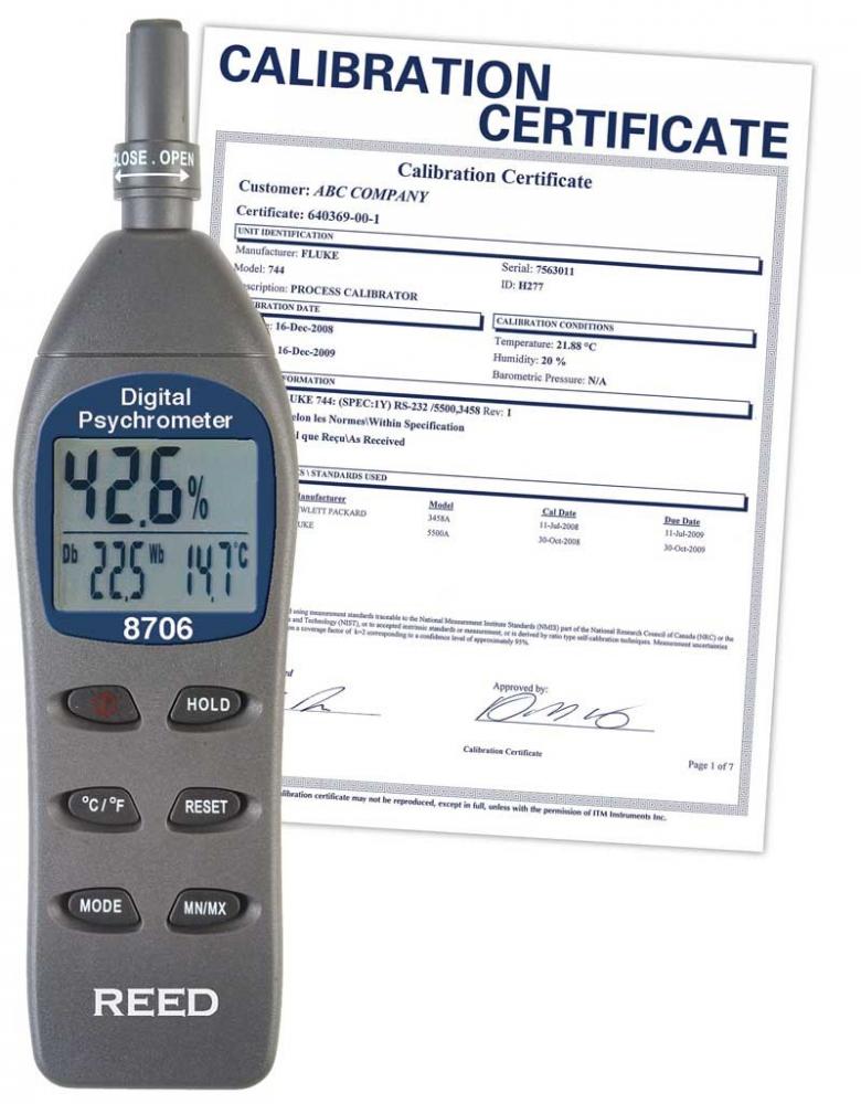 REED 8706-NIST Psychromètre/thermo-hygromètre numérique, thermomètre humide