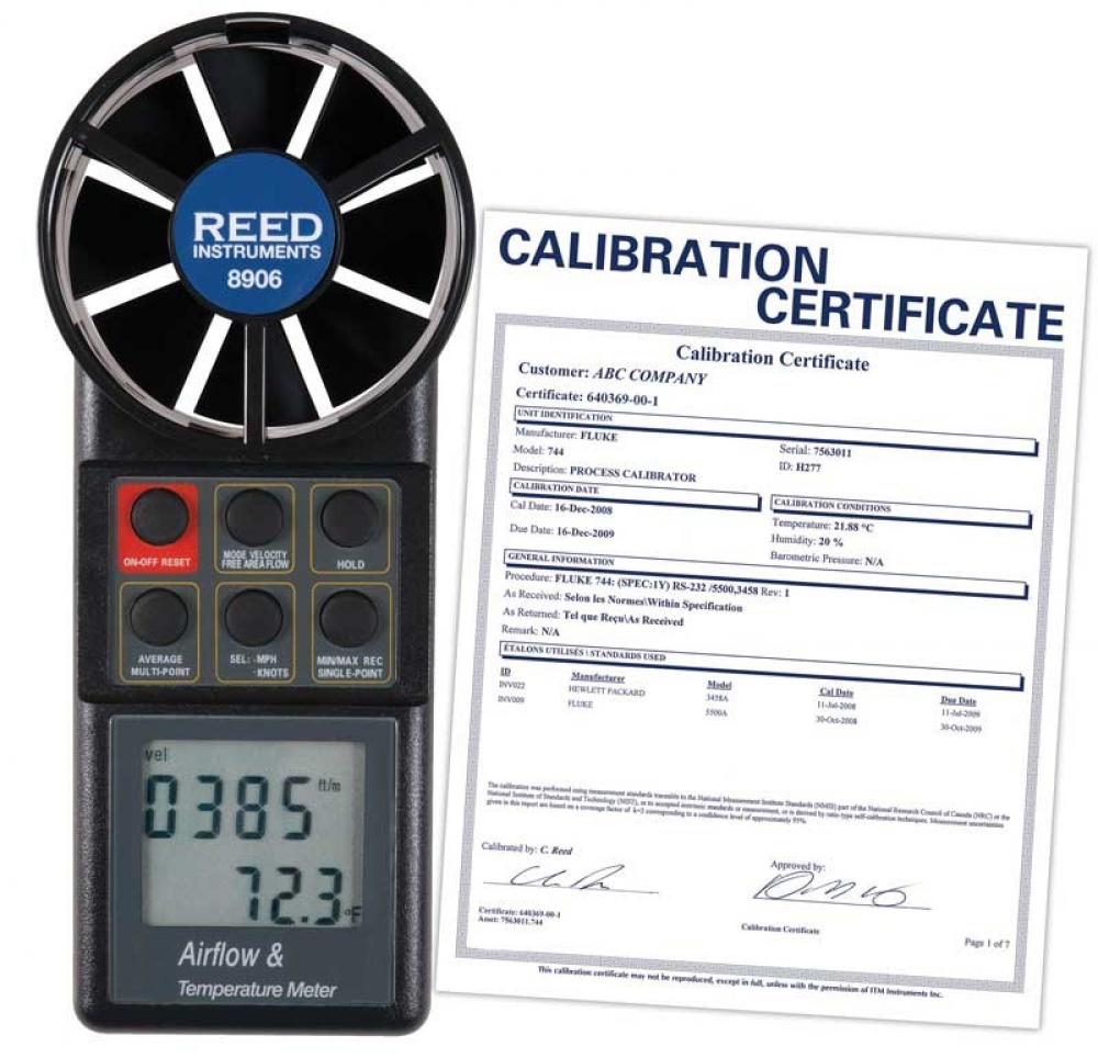 REED 8906-NIST Thermo-anémomètre à hélice, pi3/m (volume d&#39;air), avec certi