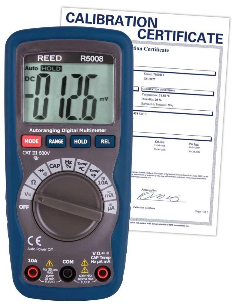 REED R5008 Multimètre numérique compact avec température, avec certificat d