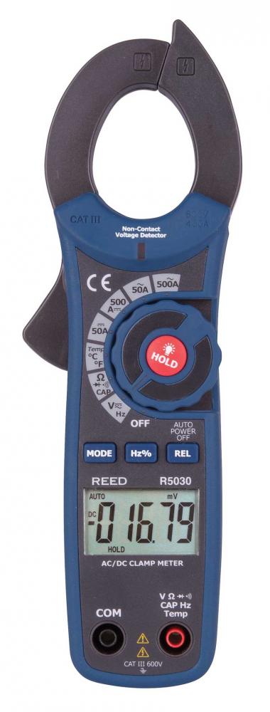 REED R5030 500A Pince ampèremétrique v.e.v. c.a./c.c. avec temp. et détecte