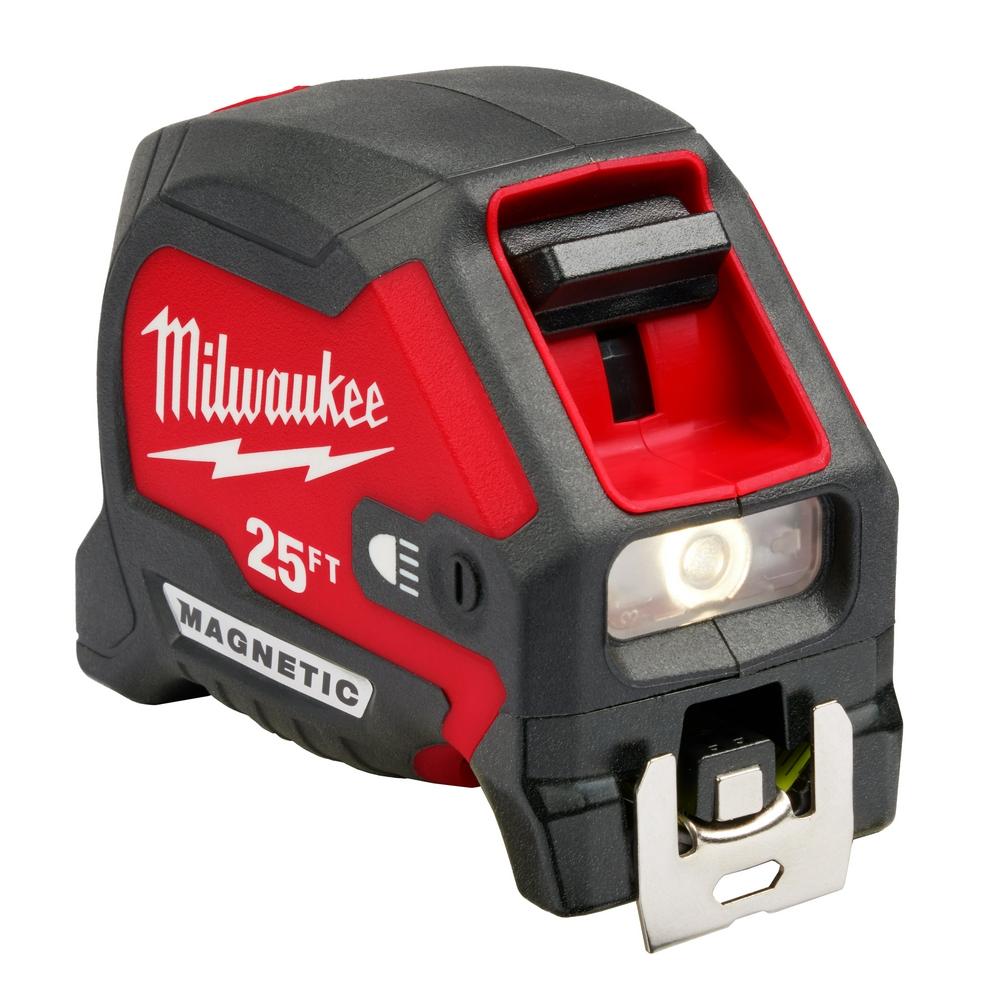 Ruban à mesurer aimanté compact Wide Blade de 25 pi avec lampe rechargeable 100L