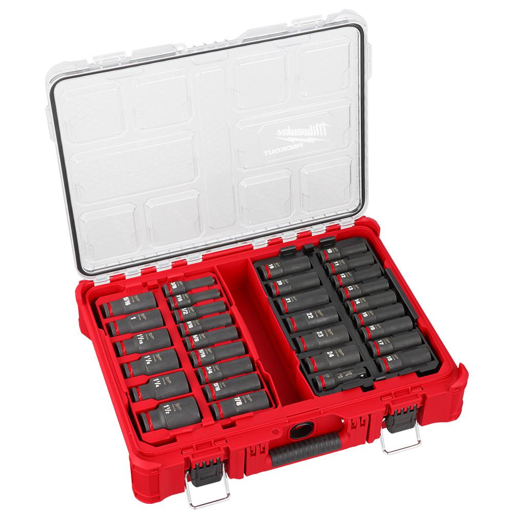 Ensemble de douilles SAE et métriques SHOCKWAVE Impact Duty à prise de 1/2 po avec coffre de rangeme