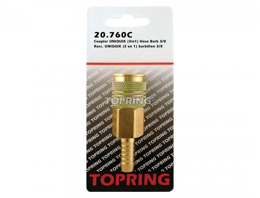 Raccord rapide 1/4 po 3 en 1 en laiton avec barbillon pour tuyau 3/8