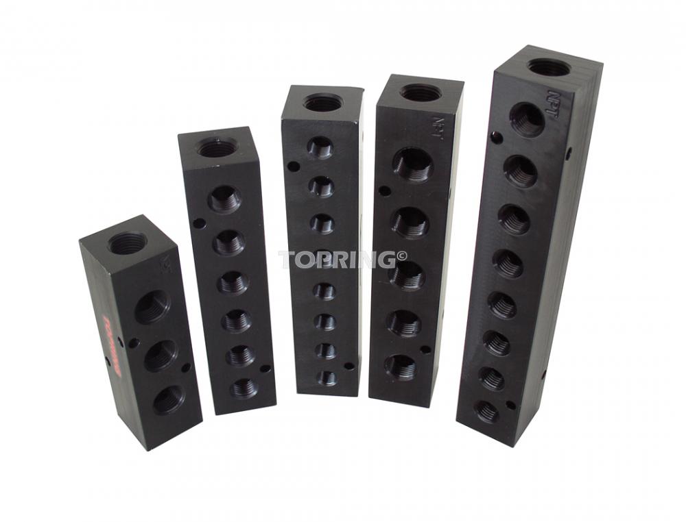 Barre de distribution en aluminium 1/4 (F) NPT avec 4 sorties 1/8 (F) NPT