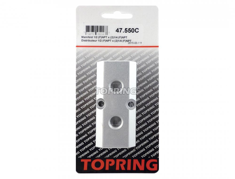 Barre de distribution en aluminium 1/2 (F) NPT avec 2 sorties 1/4 (F) NPT