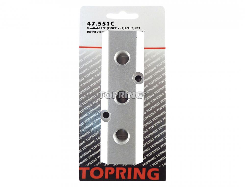 Barre de distribution en aluminium 1/2 (F) NPT avec 3 sorties 1/4 (F) NPT