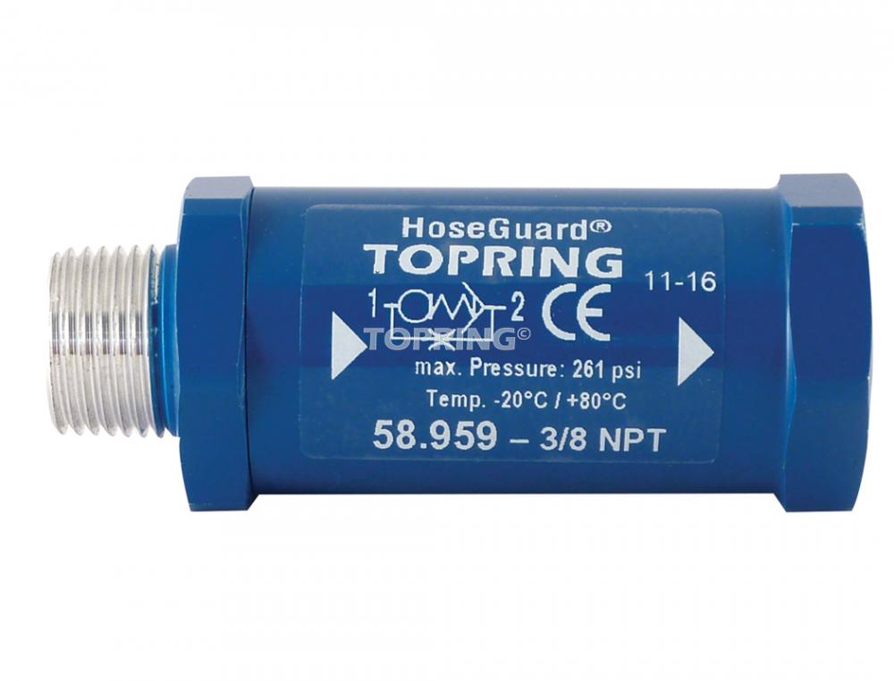 Soupape anti-coups de fouet en aluminium 46 SCFM 3/8 (M) à 3/8 (F) NPT