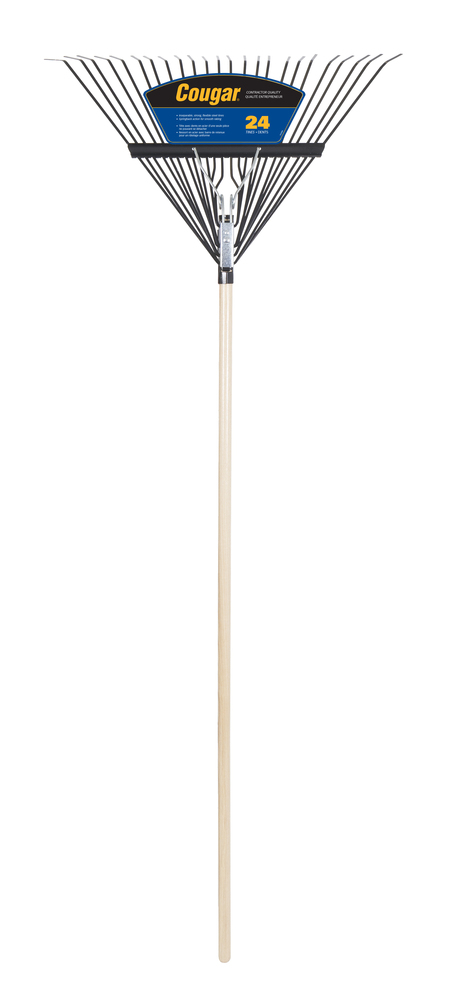 Springback lawn rake, 24&#34;, steel tines, hardwwod hdle, Cougar