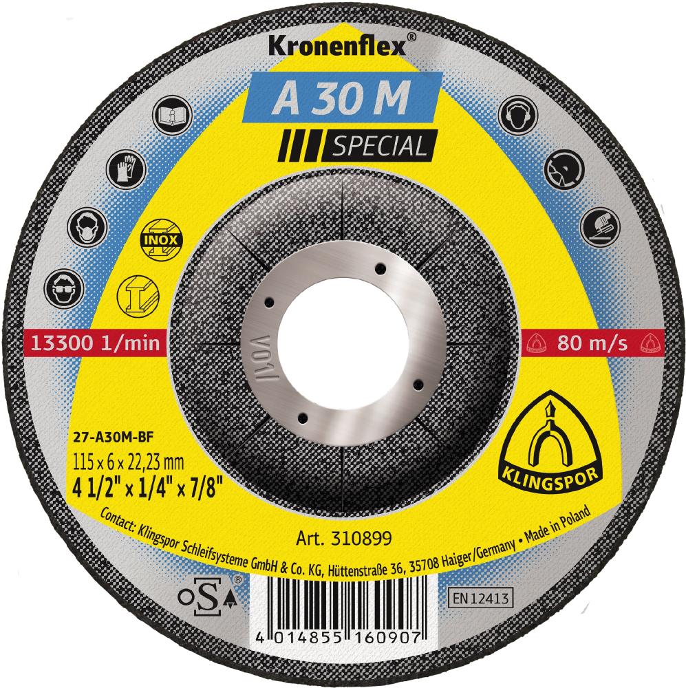 A 30 M Meules, 115 x 6 x 22,23 mm centre déporté
