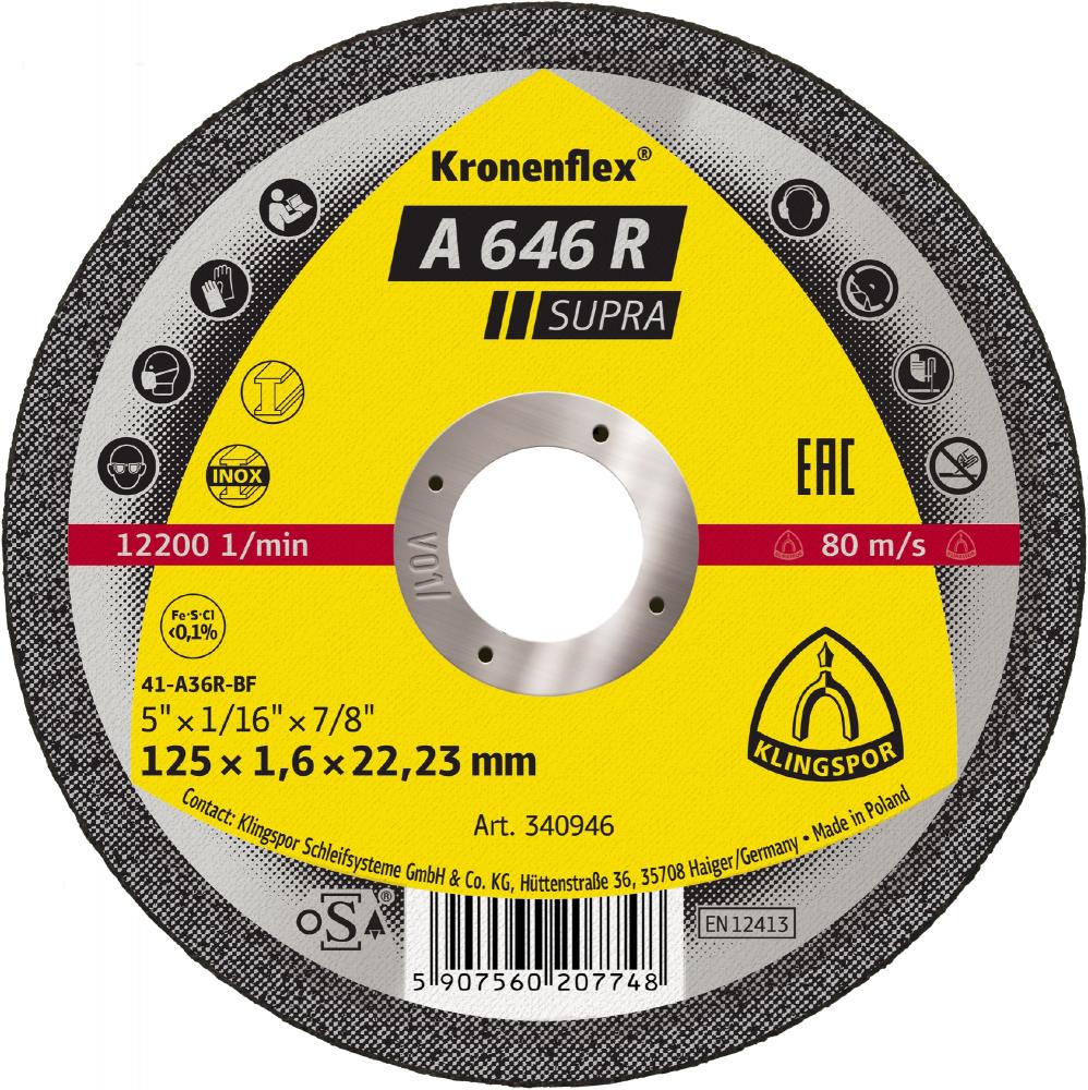 A 646 R Disques à tronçonner, 125 x 1,6 x 22,23 mm plat