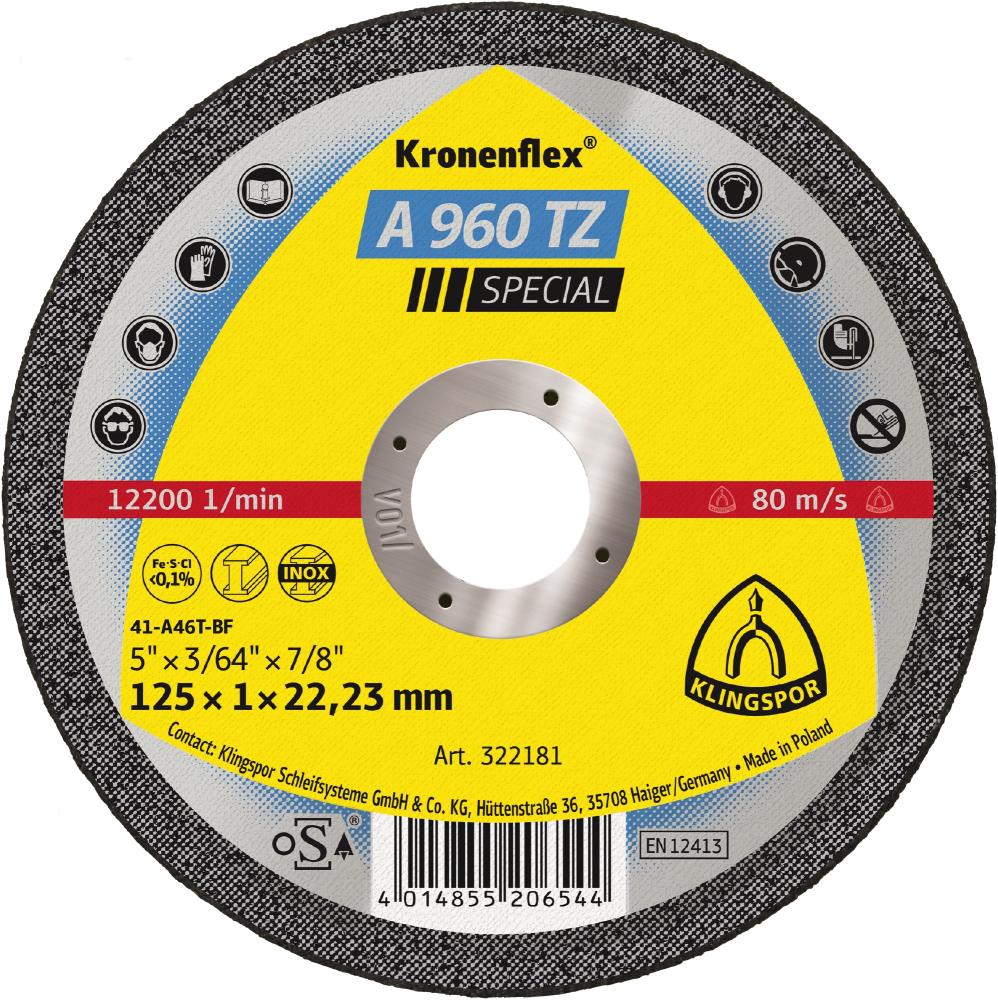 A 960 TZ Disques à tronçonner, 125 x 1 x 22,23 mm centre déporté