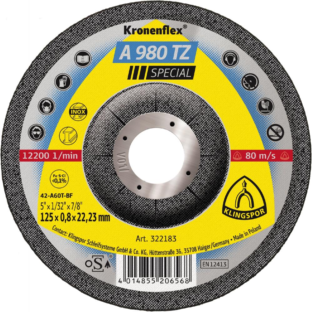 A 980 TZ Disques à tronçonner, 125 x 0,8 x 22,23 mm centre déporté