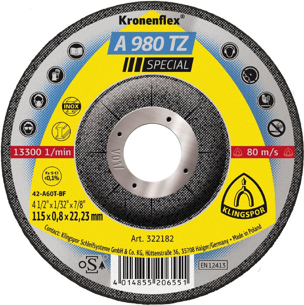 A 980 TZ Disques à tronçonner, 115 x 0,8 x 22,23 mm centre déporté