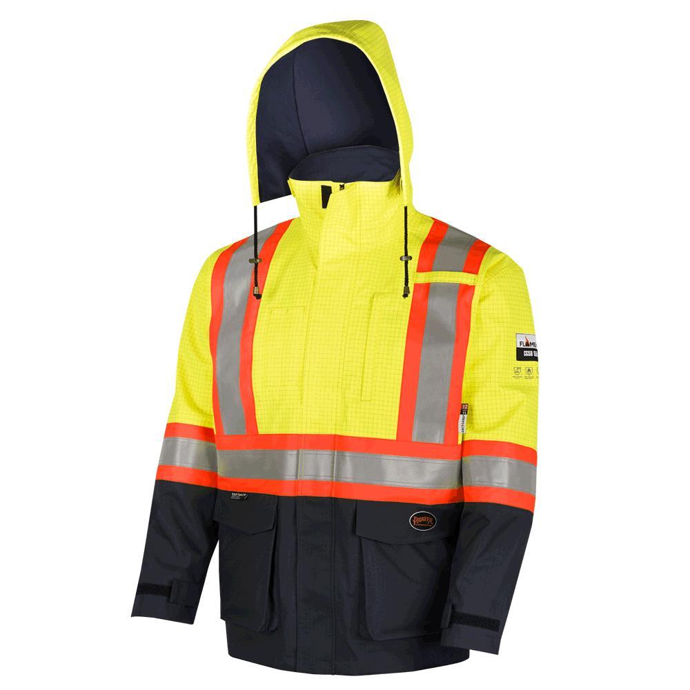 Hi-Viz Yellow &#34;The Defender&#34; FR/ARC/Antistatic 300D Oxford Trilaminate Safety Rainwear Jacke