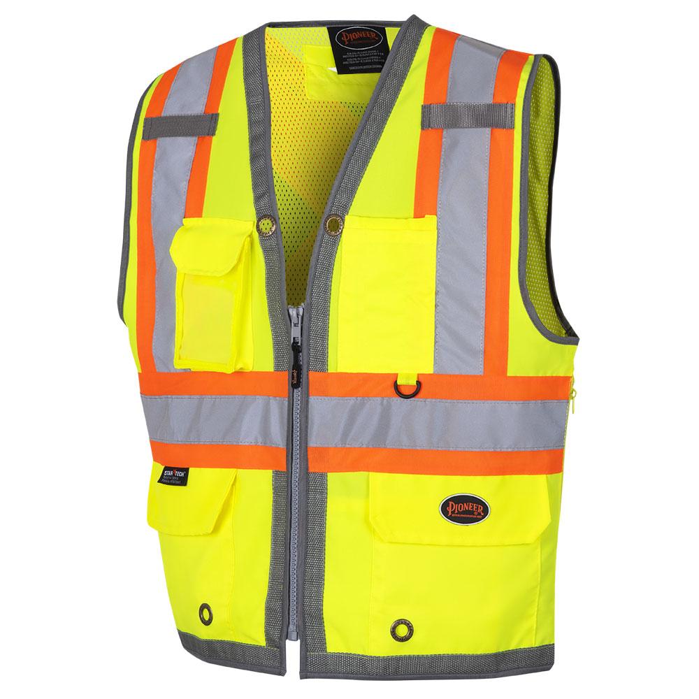 Hi Viz Mesh Back Zip-Front Surveyor&#39;s Vest - Hi-Viz Yellow/Green - 5XL