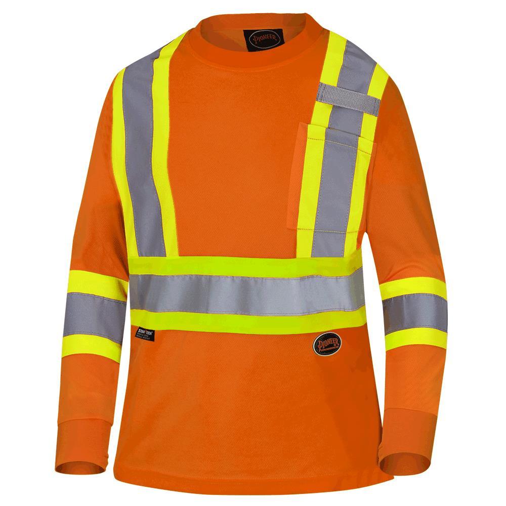 Hi-Viz Orange Polyester Birdseye Women’s Safety Long-Sleeve T-shirt - M