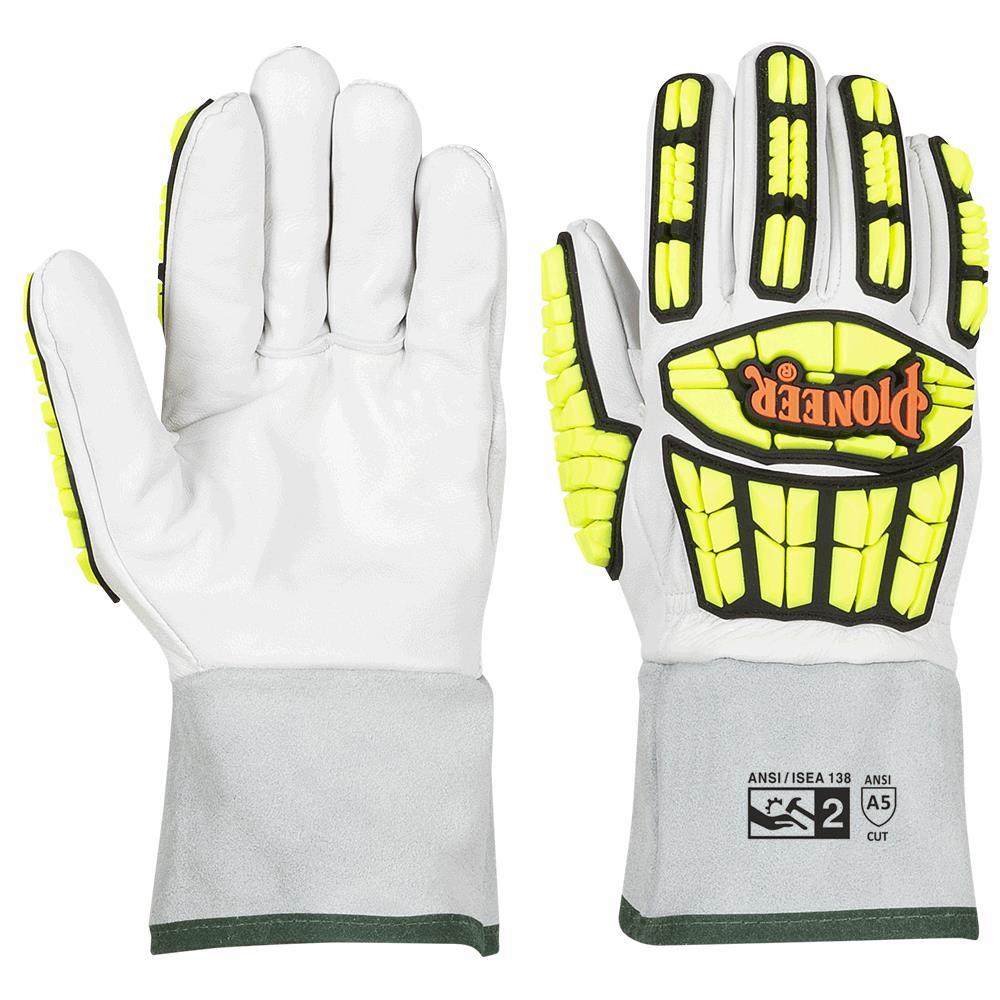 Cut and Impact-Resistant Goatskin Gauntlet Cuff Gloves (Pair) with TPR - Level A5 - S