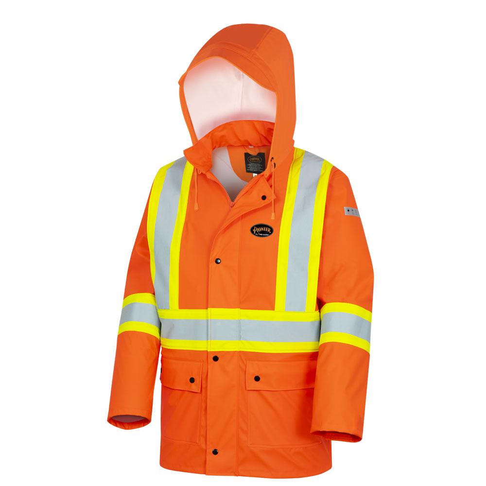 Hi-Viz FR/PU Waterproof Safety Jacket with Pockets - Hi-Viz Orange - XS