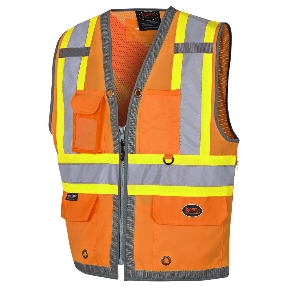 Hi-Viz Mesh Back Zip-Front Surveyor&#39;s Vest - Hi-Viz Orange - 6XL