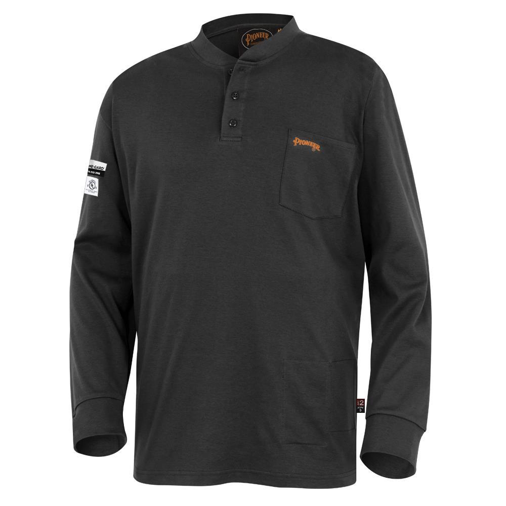 100% Cotton FR Interlock 7 oz. Henley Shirt - Black - M