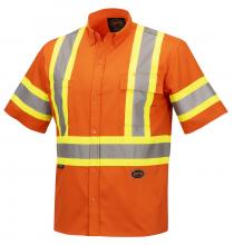 Pioneer V2120350-XL - Hi-Viz Short Sleeved Cotton Safety Shirt - Hi-Viz Orange - XL