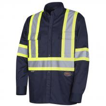 Pioneer V2080680-3XL - Navy button work shirt  Polyester/cotton with reflective tape - 3XL